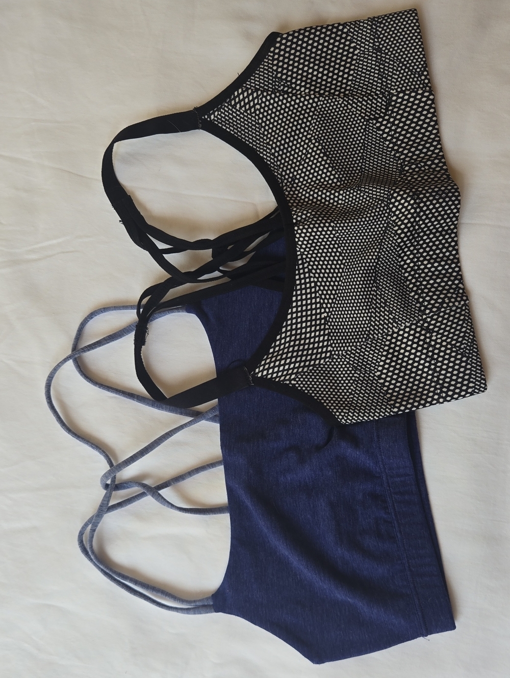 Black & White Dot and Navy Blue Strappy Sports Bras